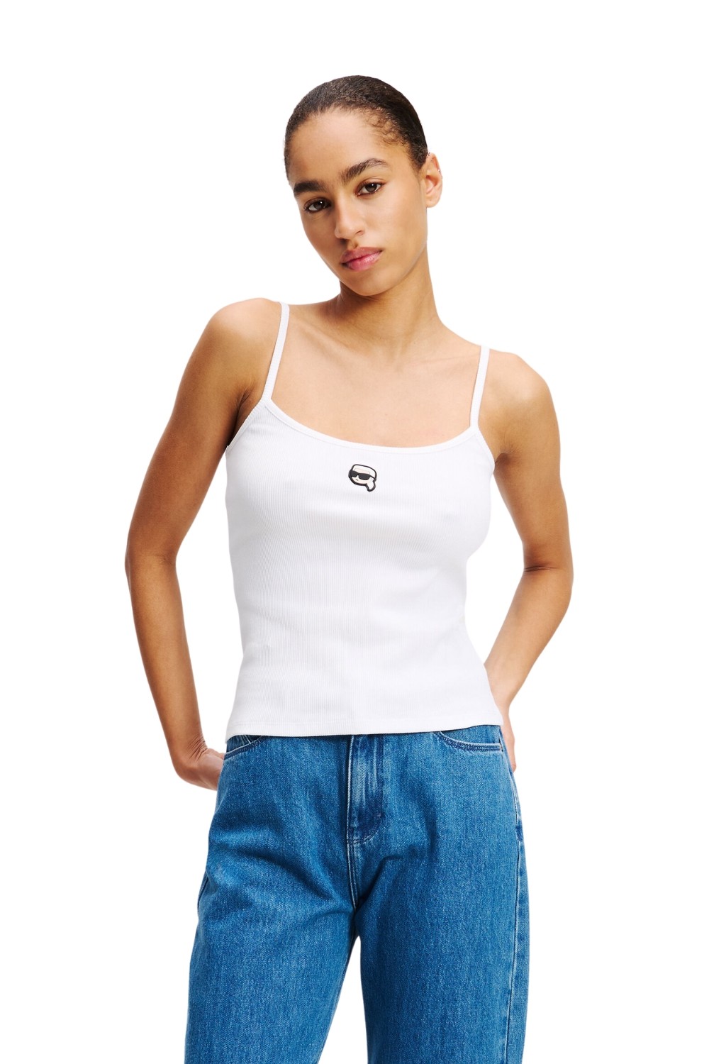 KARL LAGERFELD Biały damski top Ikon Patch Tank Top