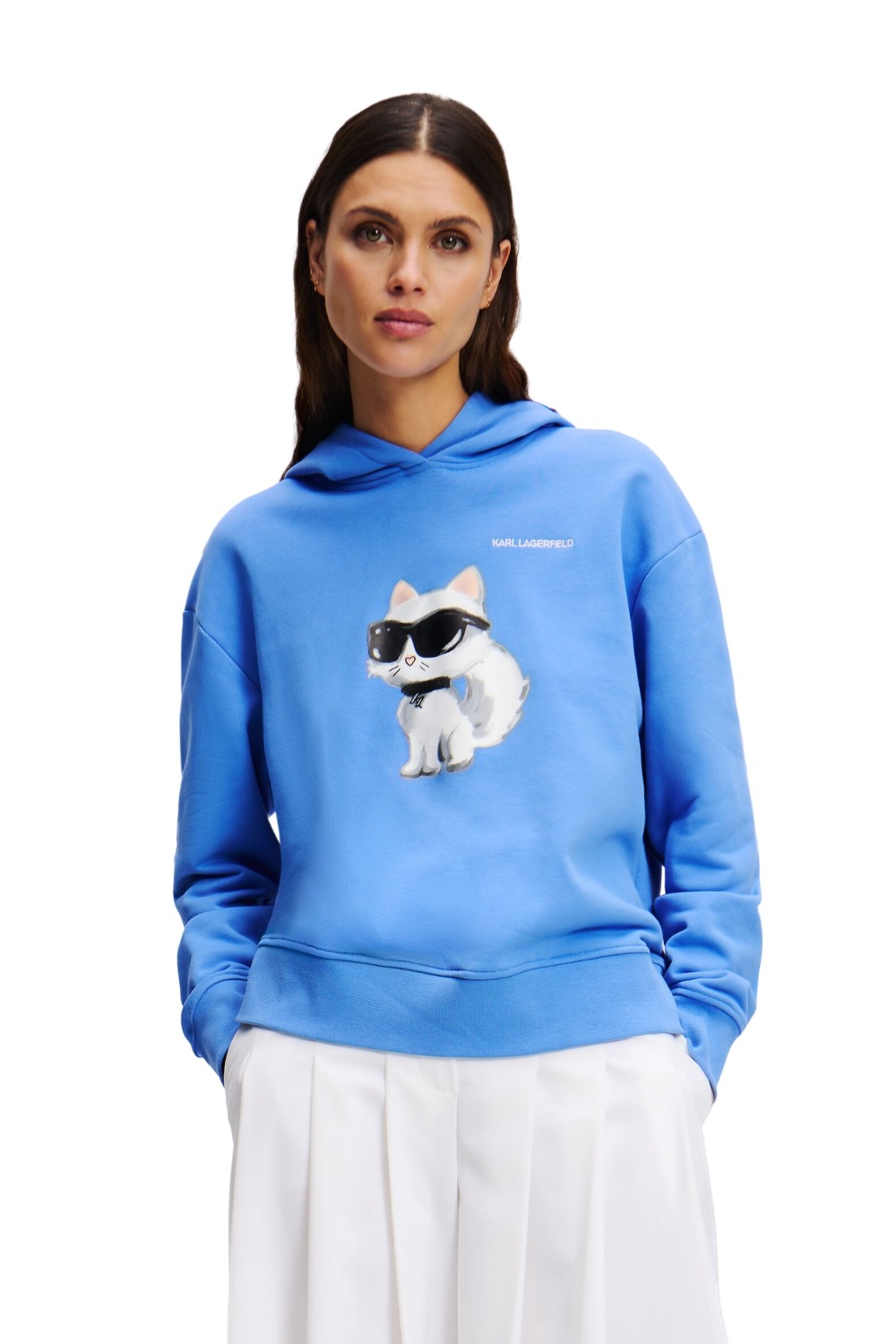 KARL LAGERFELD Niebieska damska bluza z kapturem Ikon Aquarelle C