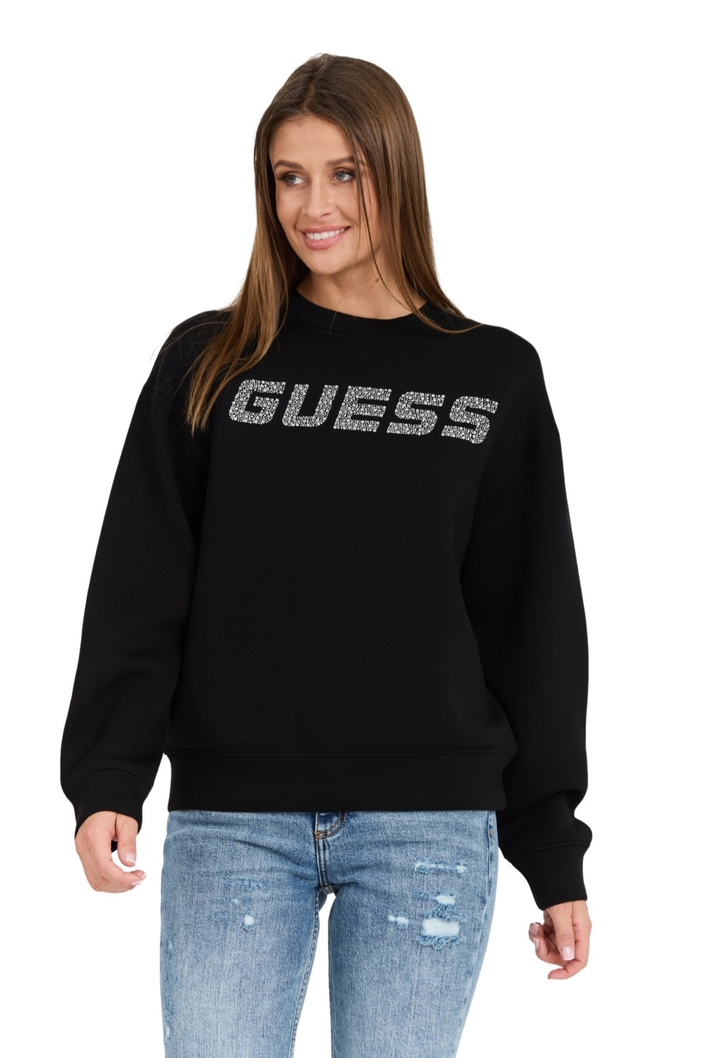 GUESS Czarna damska bluza z cyrkoniami Cecilia