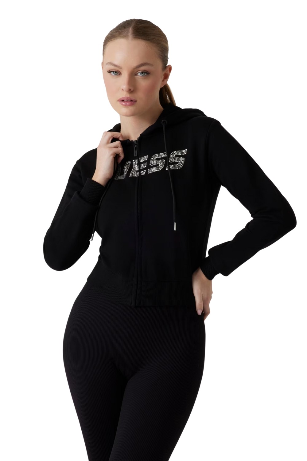 GUESS Black women's sweatshirt with zirconia Primula