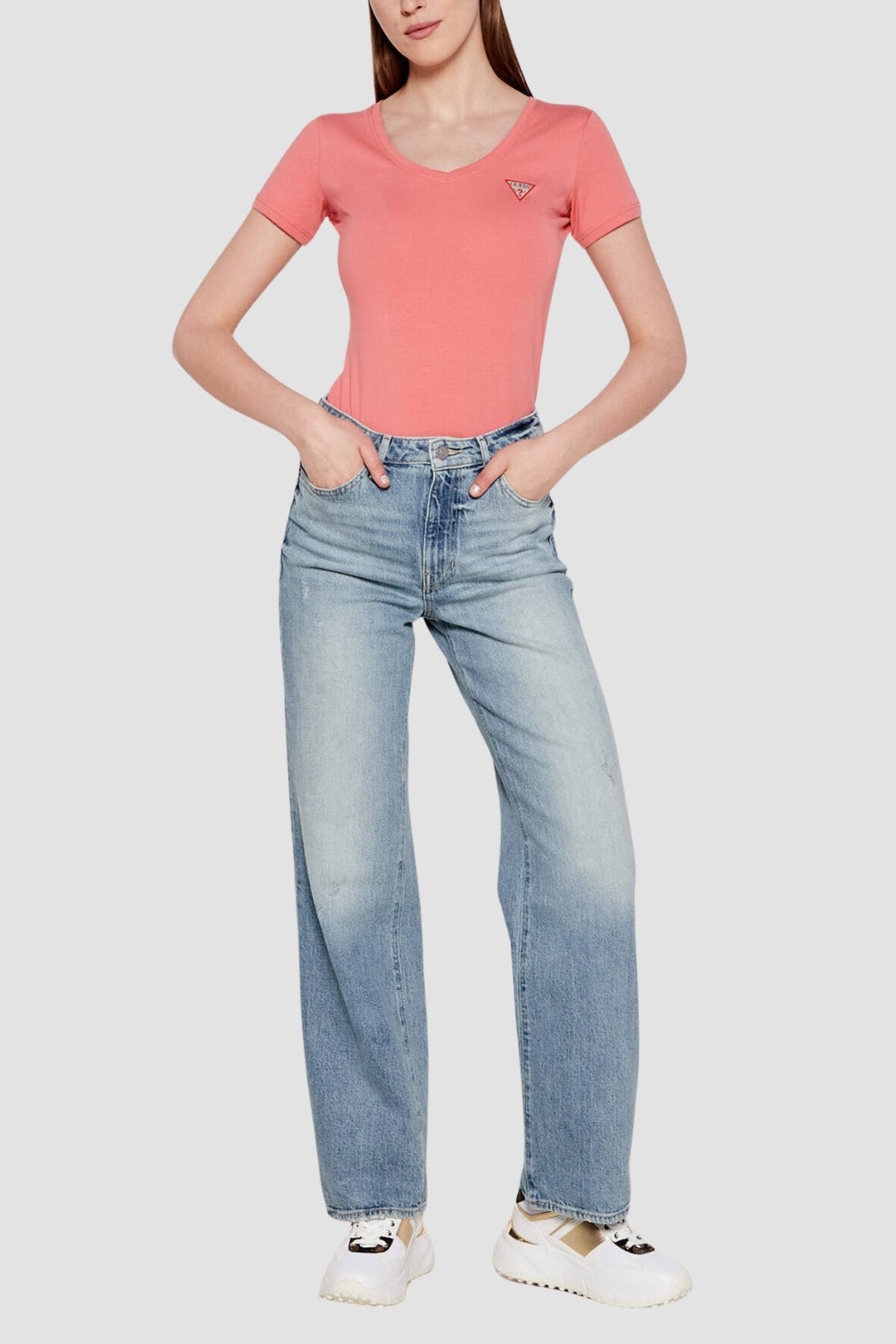 GUESS Różowy damski t-shirt Mini Triangle