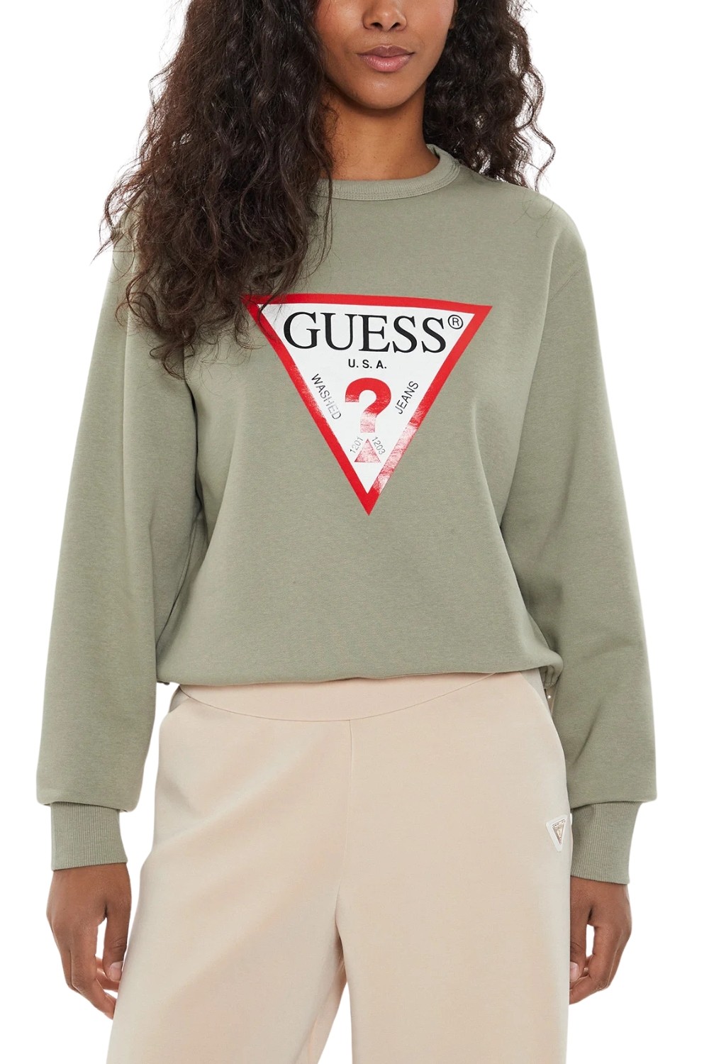 Hanorac pentru femei GUESS Green cu logo mare Original Fleece