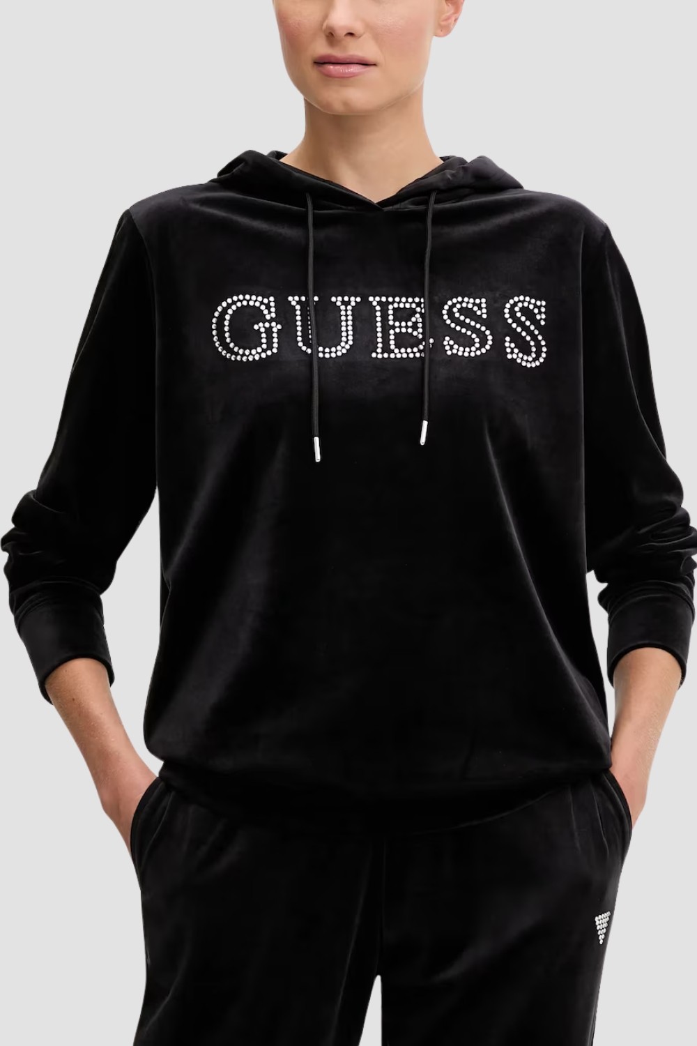 GUESS Tricou negru pentru femei Couture Zirconia