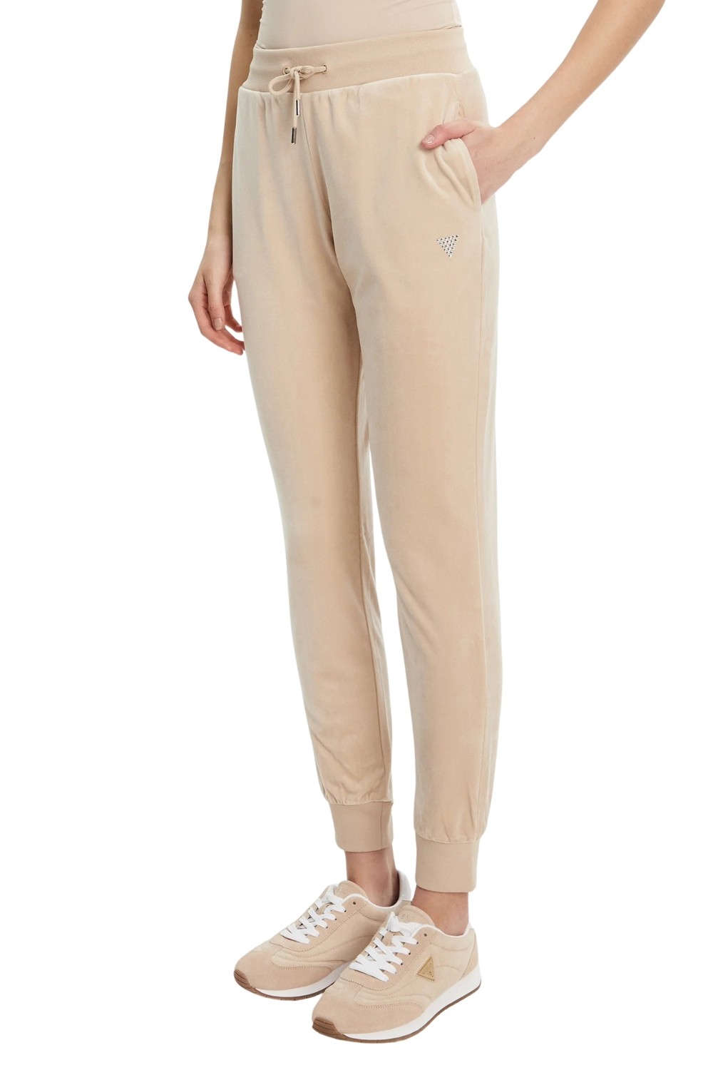 GUESS Beżowe damskie spodnie dresowe Couture