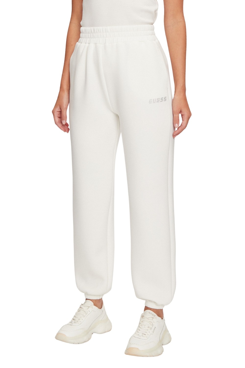 GUESS Dresowe damskie spodnie w kolorze ecru Cecilia Scuba