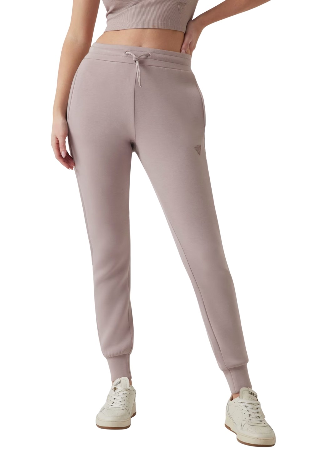 GUESS Dresowe damskie spodnie w kolorze taupe Allie Scuba