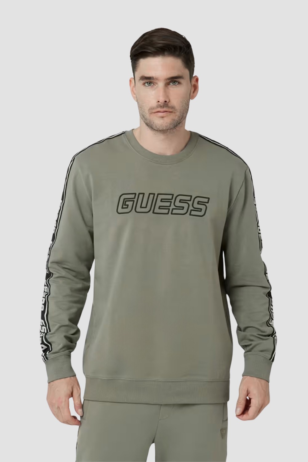 GUESS Green men's Arlo Cn striped sweatshirt