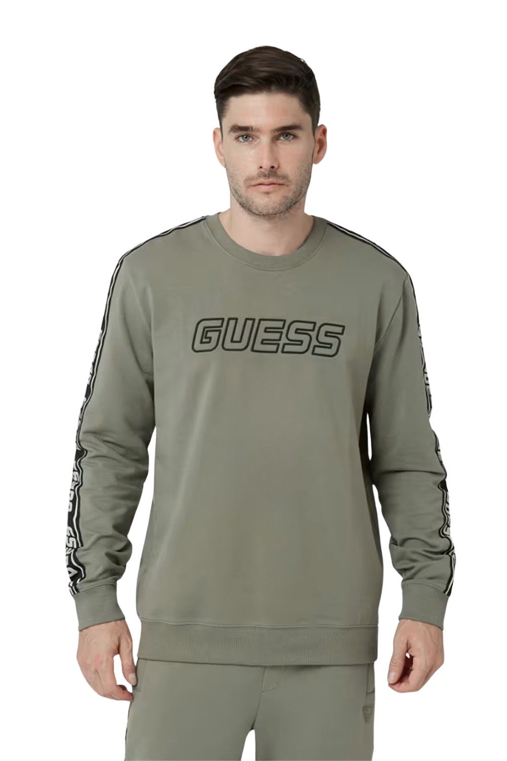 GUESS Green men's Arlo Cn striped sweatshirt