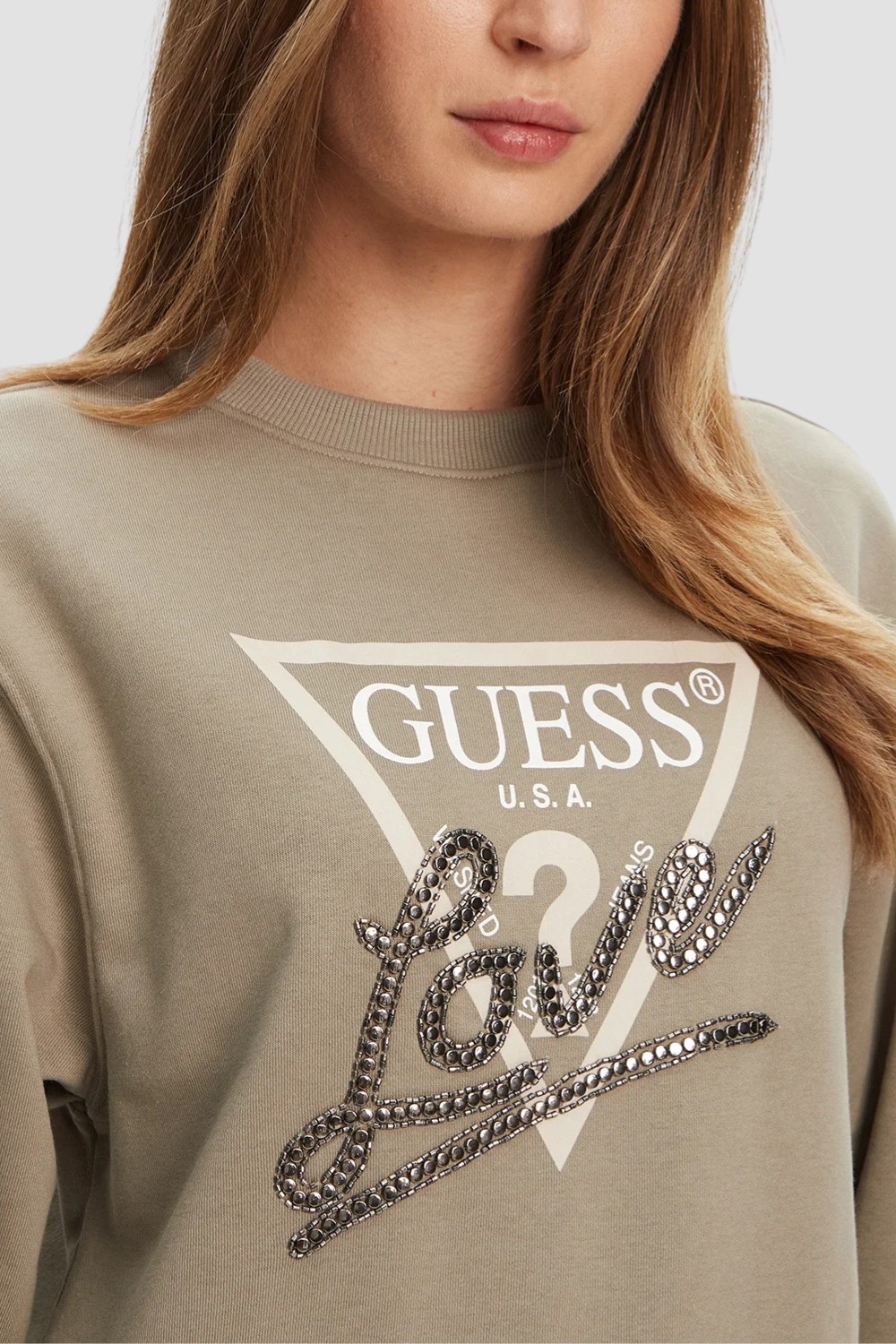 GUESS Zielona damska bluza Studded Love