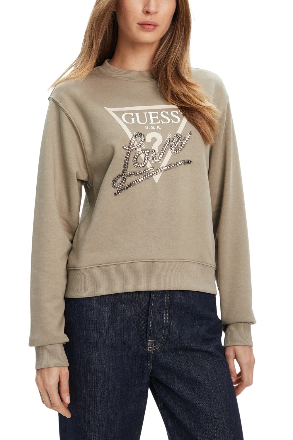 GUESS Zielona damska bluza Studded Love