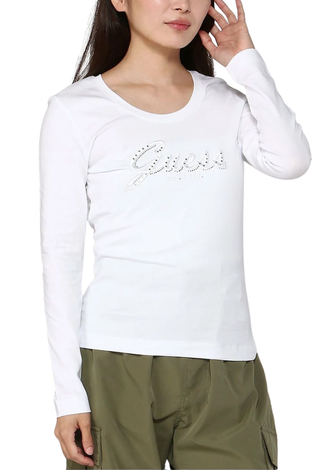 GUESS Biały damski longsleeve Embro Script