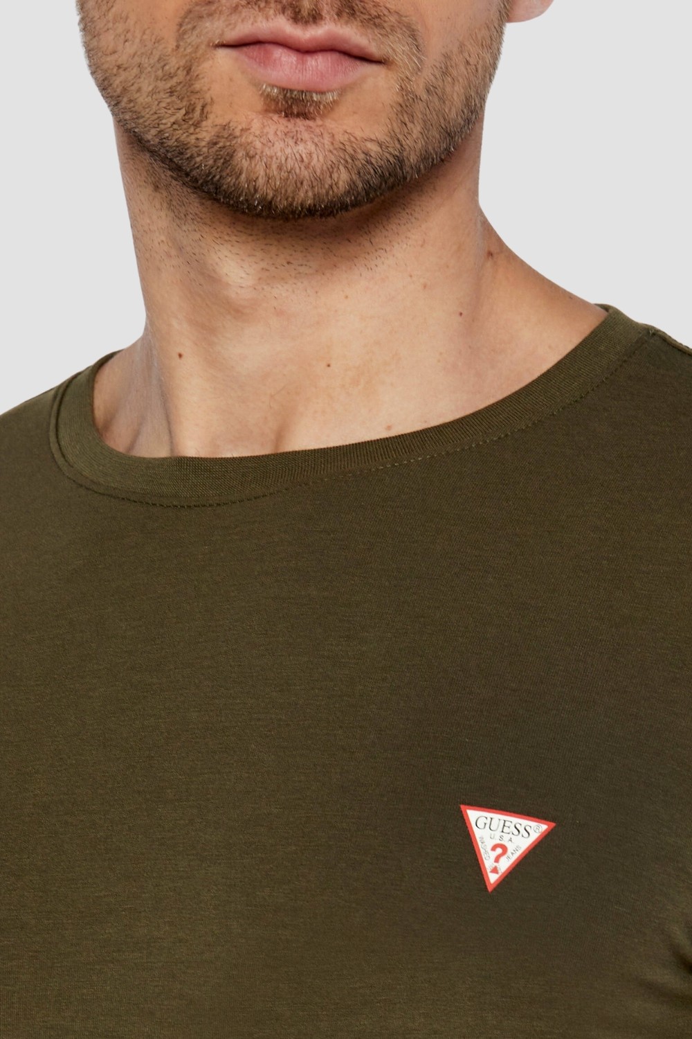 GUESS Zielony męski t-shirt z okrągłym dekoltem