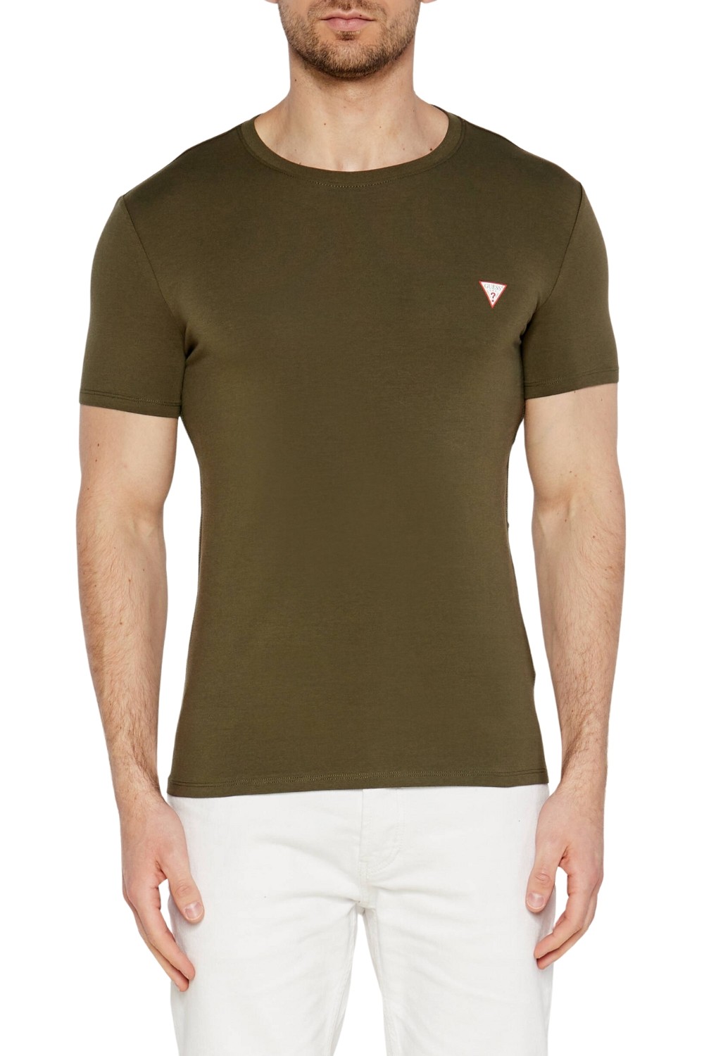 GUESS Zielony męski t-shirt z okrągłym dekoltem