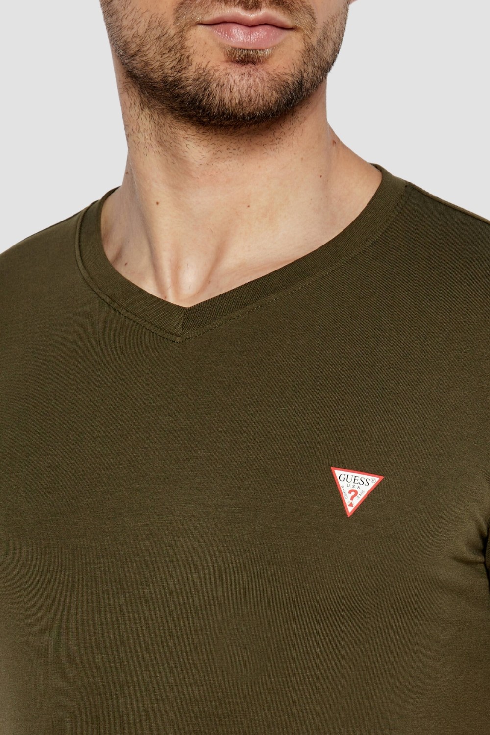 GUESS Zielony męski t-shirt z małym logo