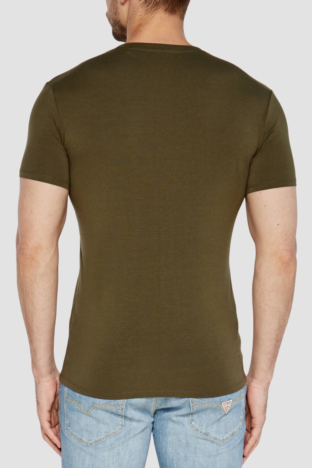 GUESS Zielony męski t-shirt z małym logo