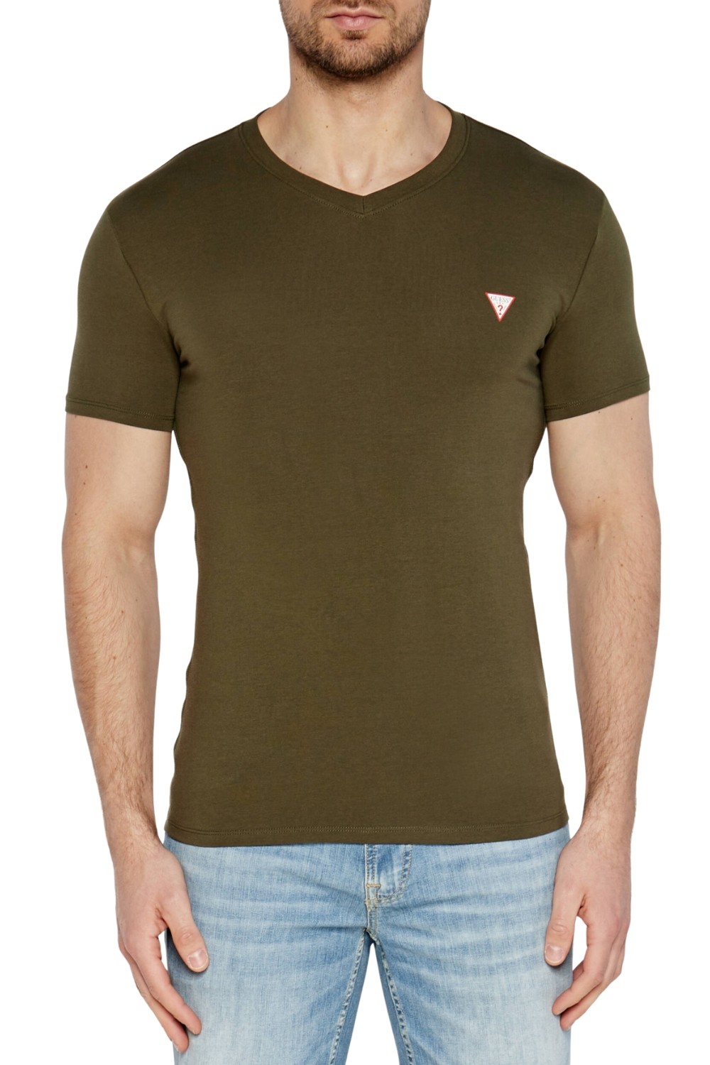 GUESS Zielony męski t-shirt z małym logo