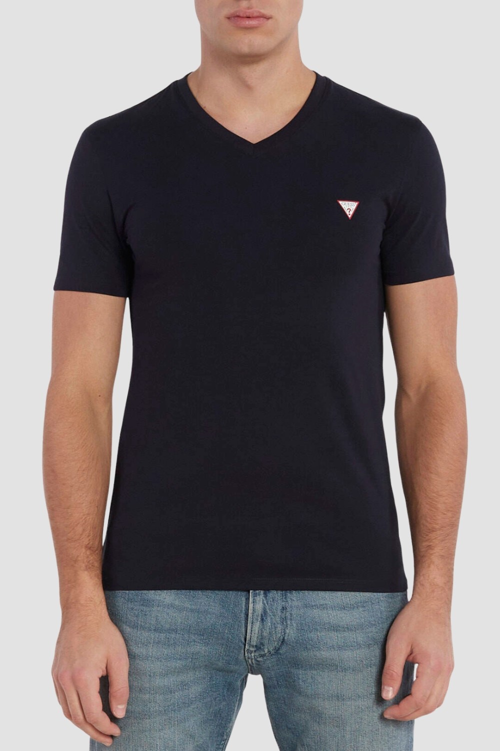 GUESS Granatowy męski t-shirt z małym logo