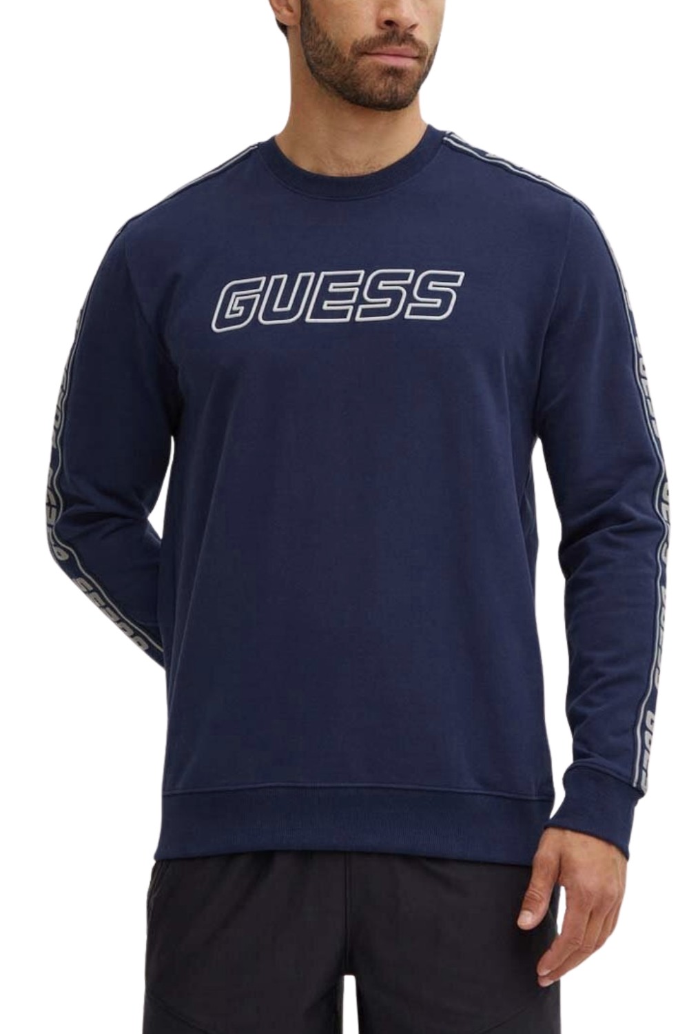 GUESS Granatowa męska bluza z lampasami Arlo Cn