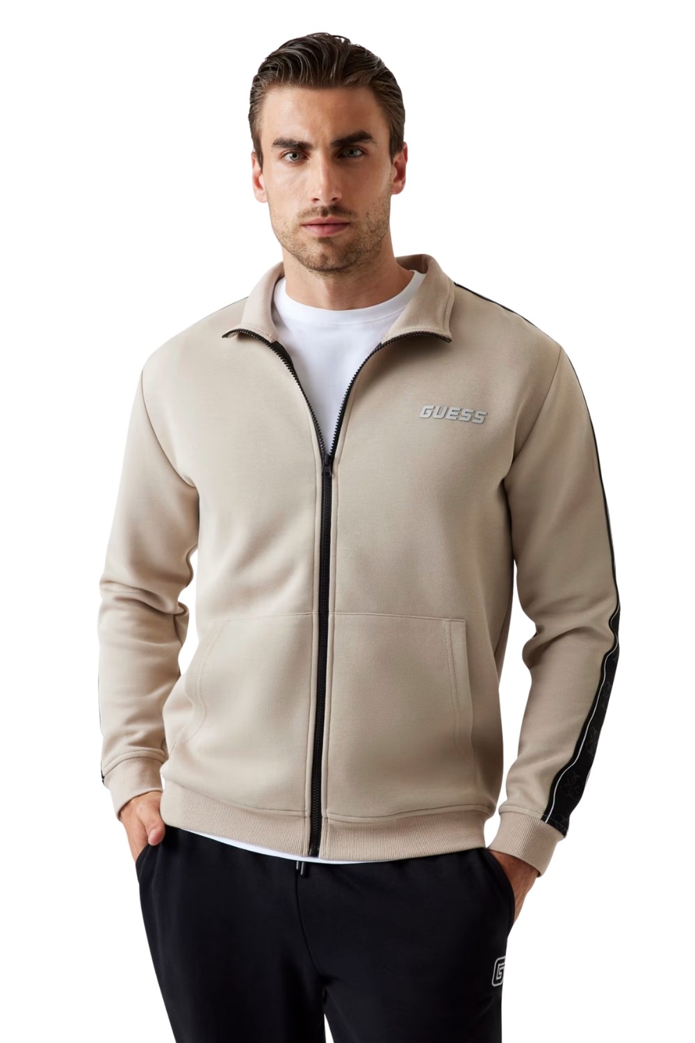 GUESS Beżowa bluza męska z lampasami Mickey