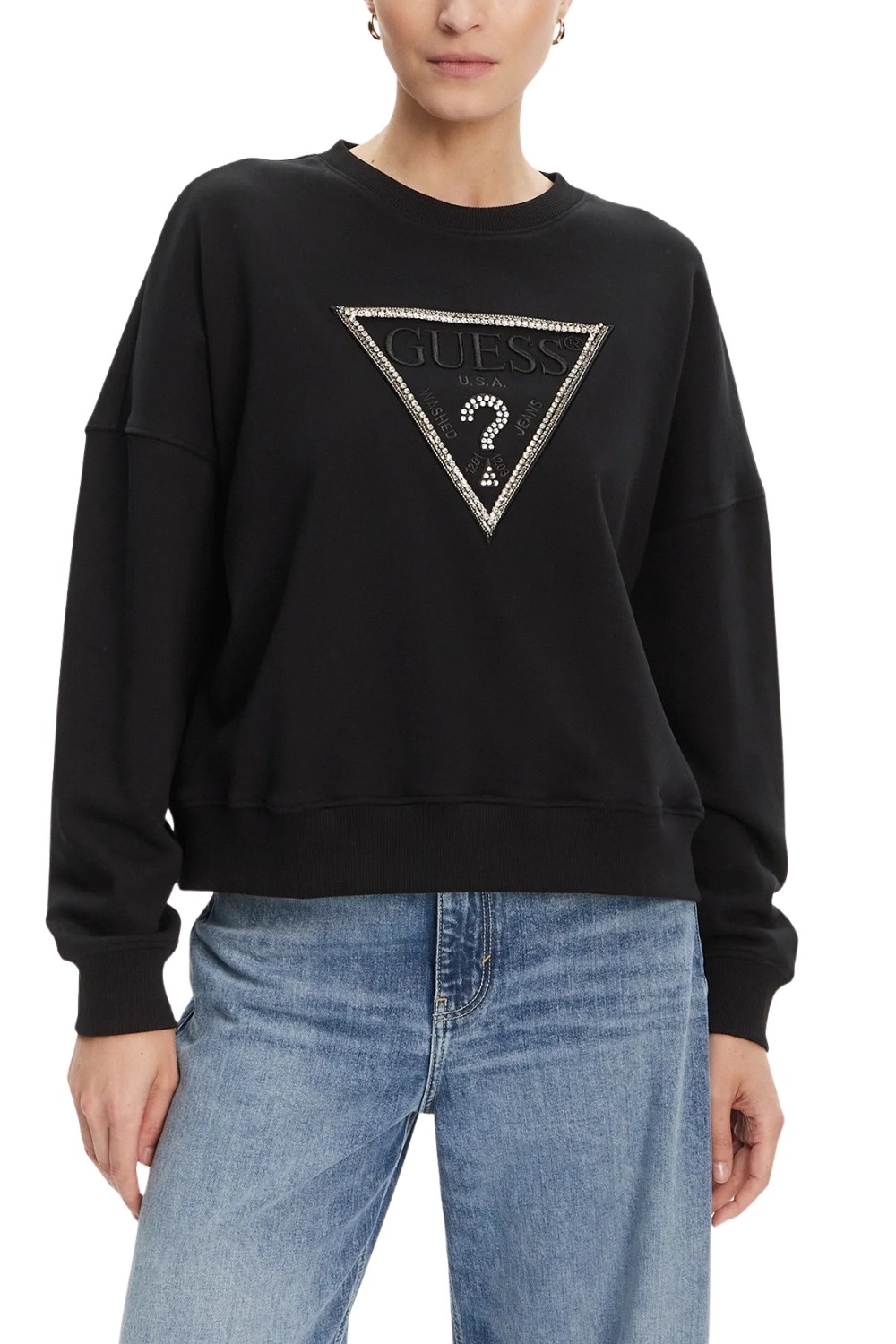 GUESS Czarna damska bluza z cyrkoniami Rachele