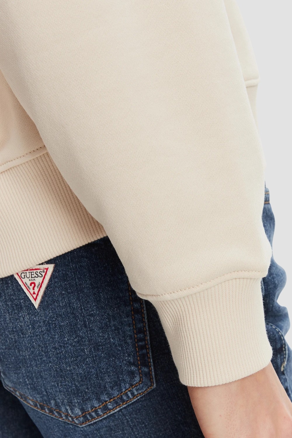 GUESS Beżowa damska bluza z cyrkoniami Rachele