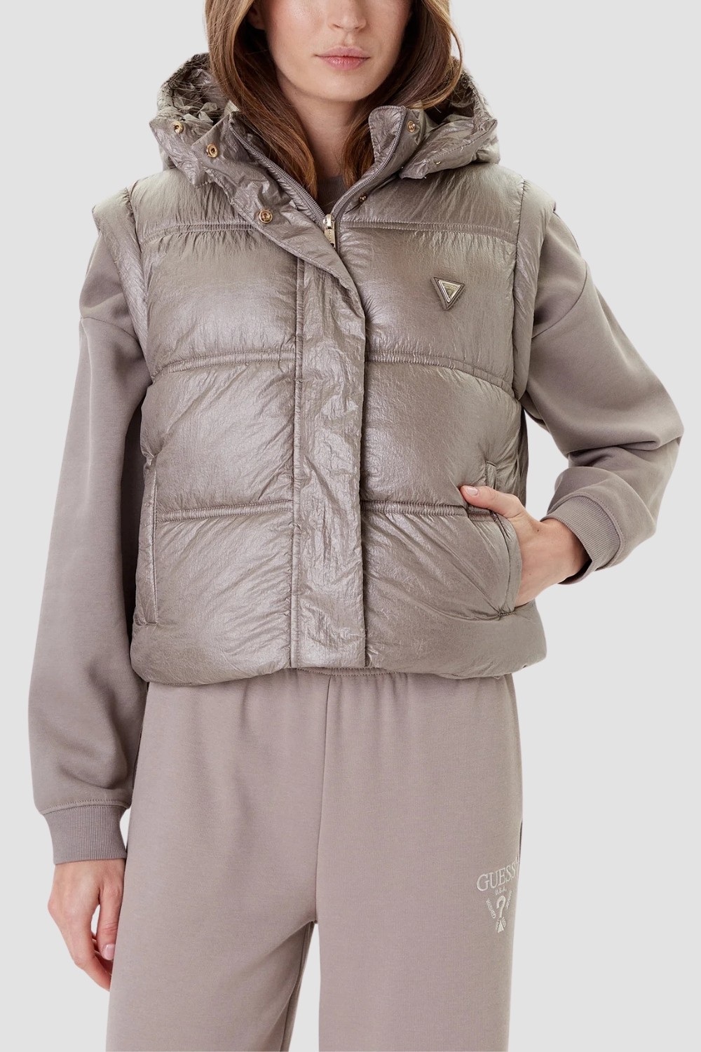 GUESS Beżowa damska kamizelka Padded Vest