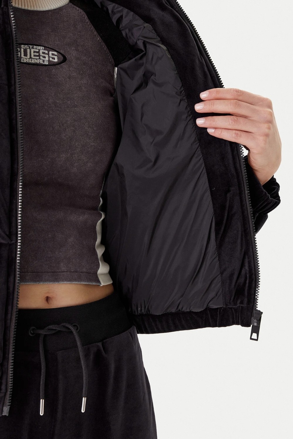 GUESS Сzarna zamszowa kurtka damska Couture Puffer