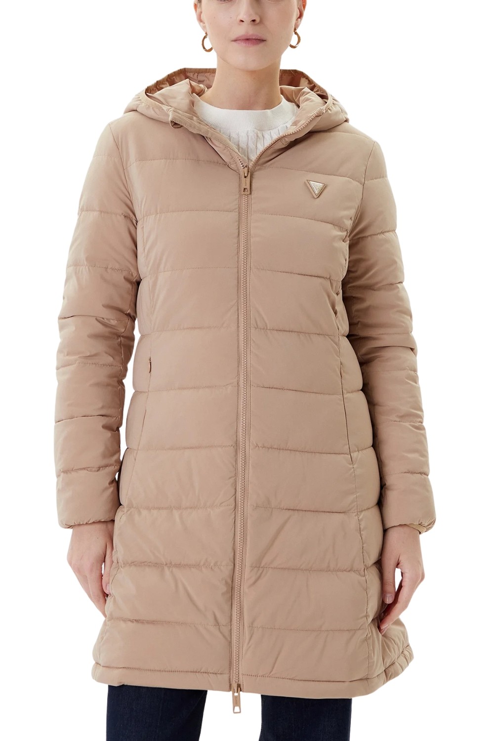 GUESS Brązowa długa damska kurtka New Aleta