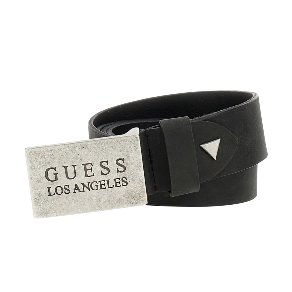 GUESS Czarny męski pasek z naturalnej skóry Algarve