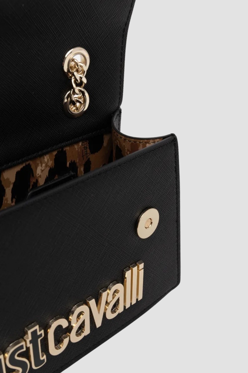 JUST CAVALLI Czarna mini torebka damska Metal Lettering Style 7