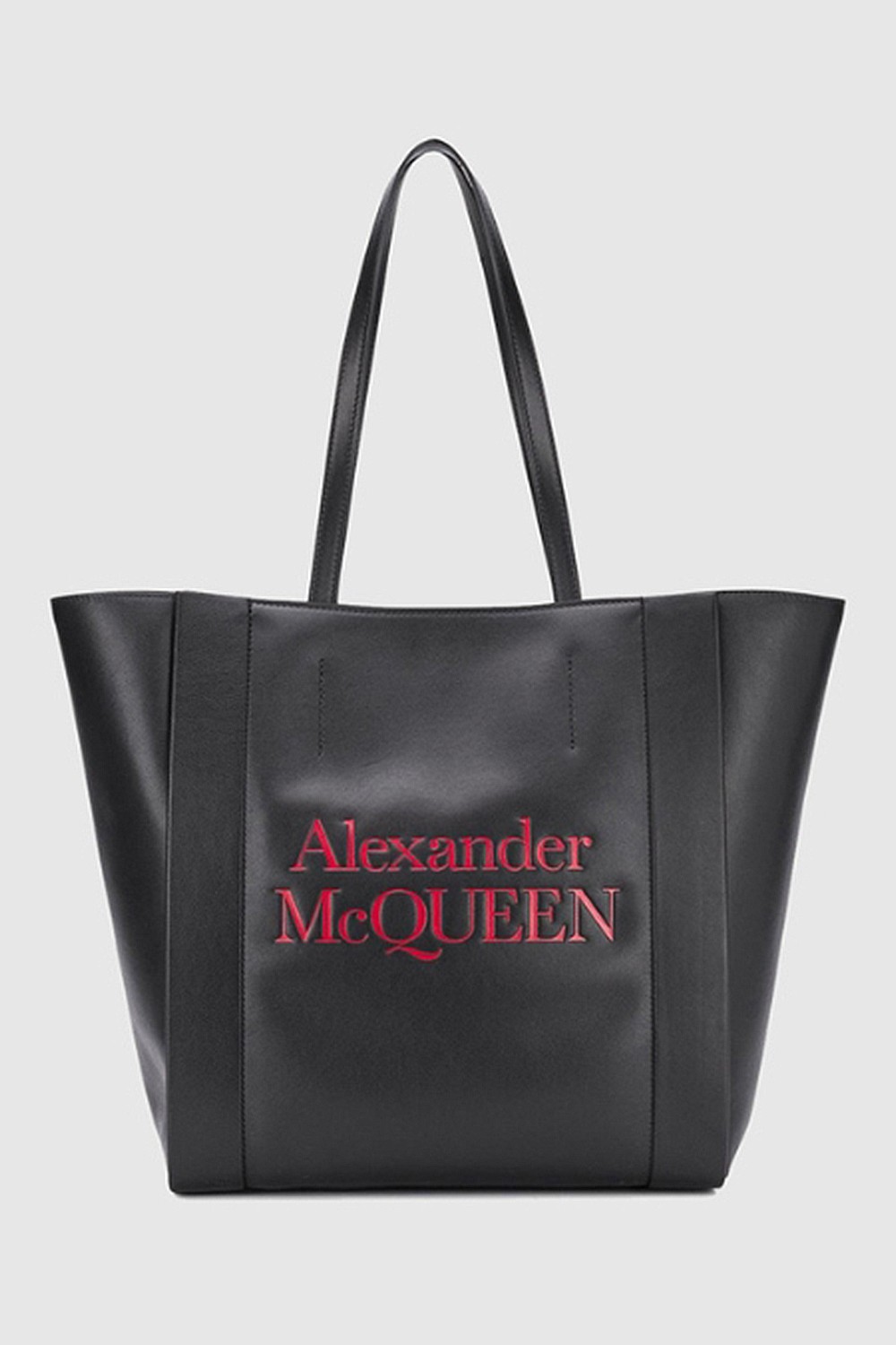 ALEXANDER MCQUEEN Czarna skórzana shopperka z czerwonym logo