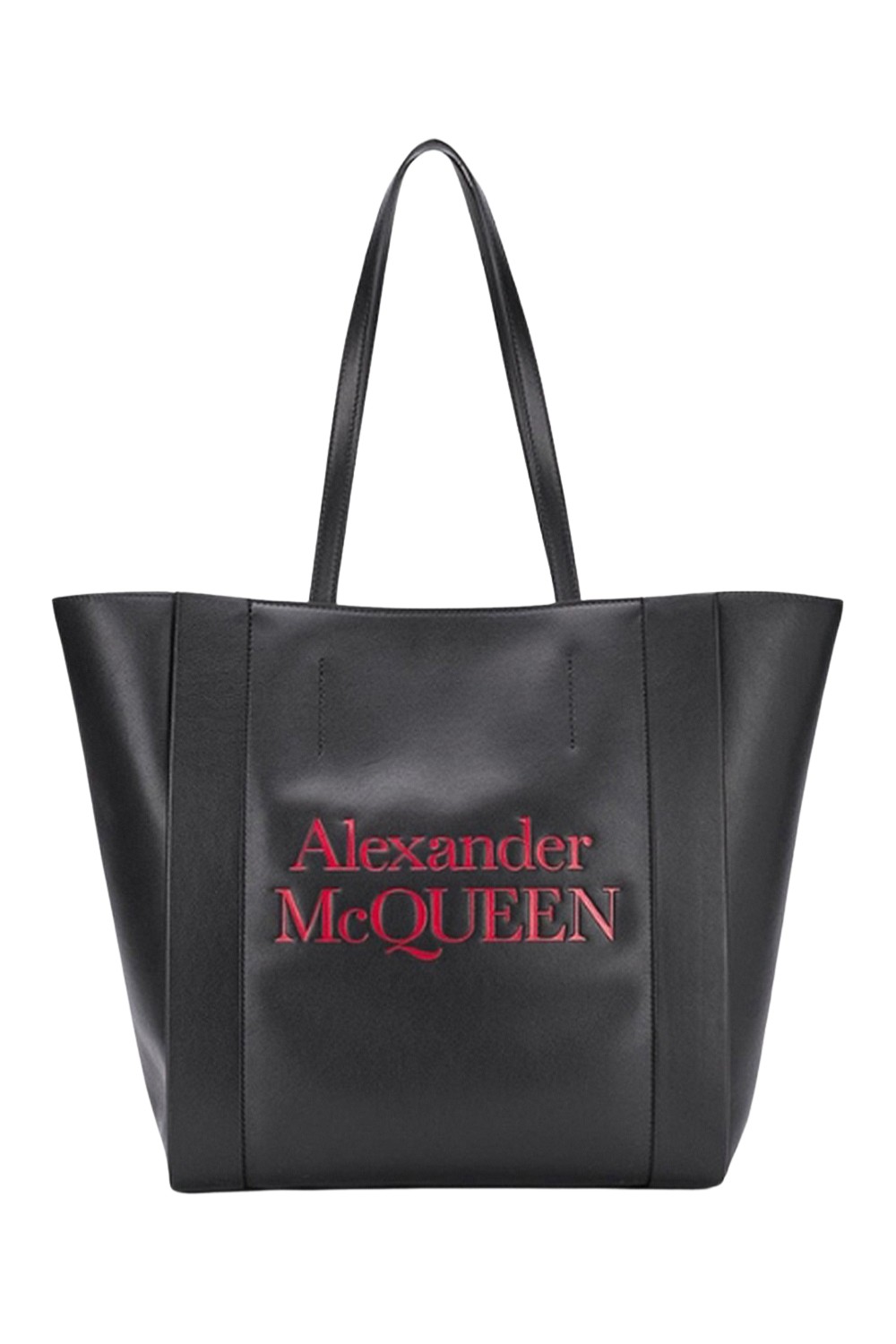ALEXANDER MCQUEEN Czarna skórzana shopperka z czerwonym logo