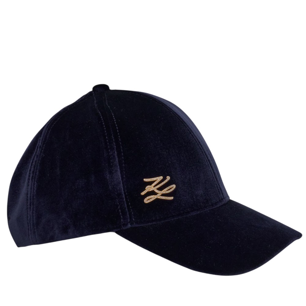 KARL LAGERFELD Navy blue Autograph Pin Velvet baseball cap