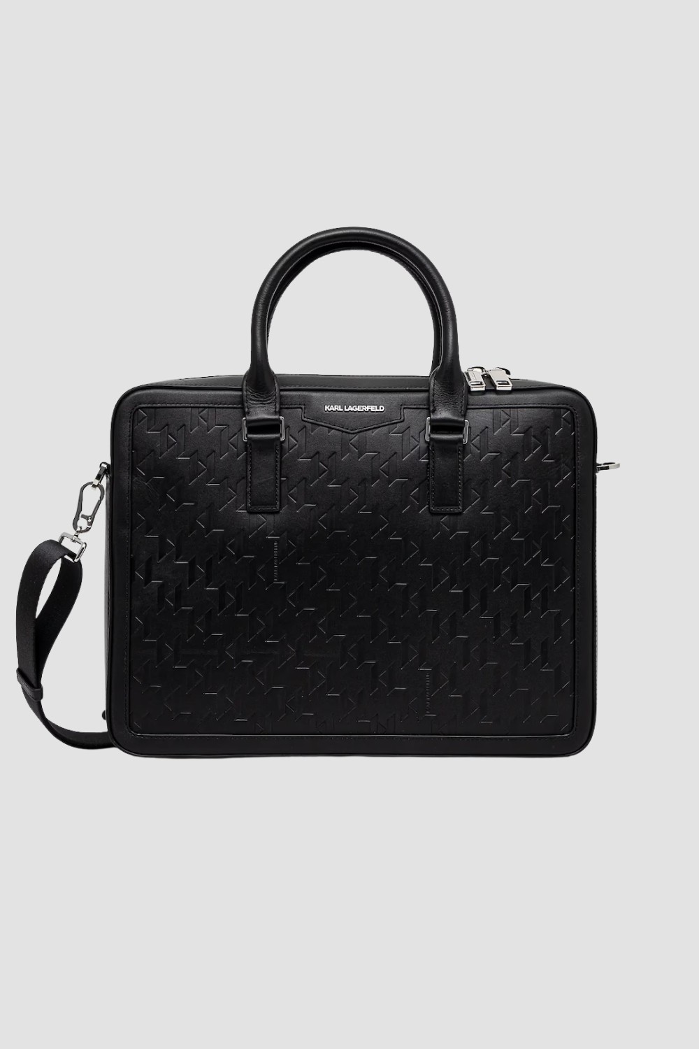 KARL LAGERFELD Servieta din piele cu monogramă neagră pentru bărbați