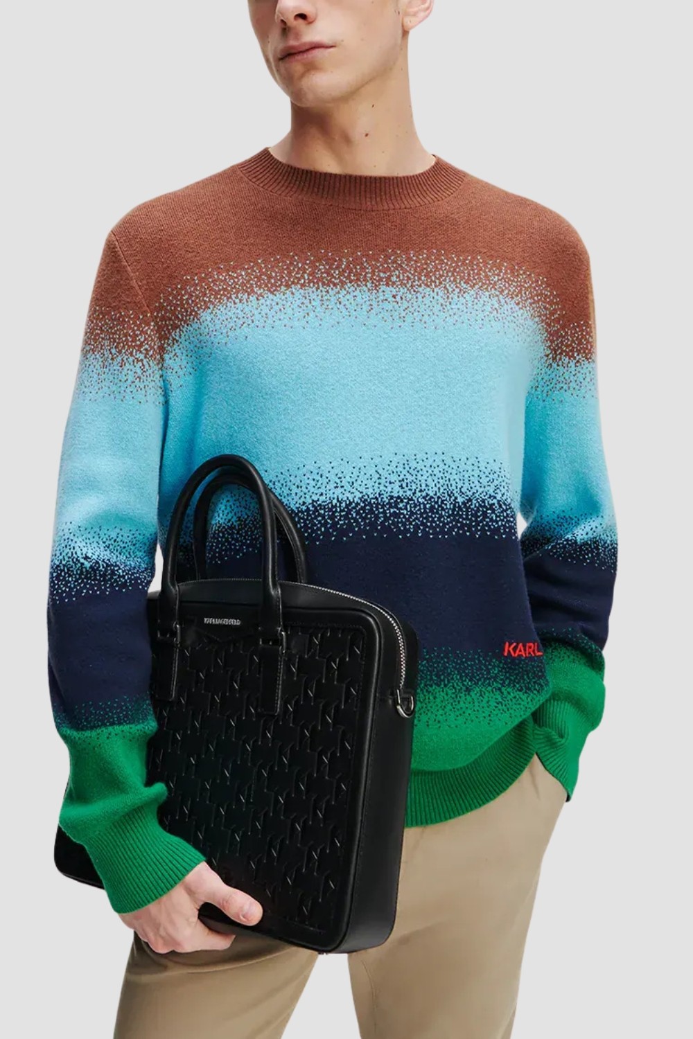 KARL LAGERFELD Servieta din piele cu monogramă neagră pentru bărbați