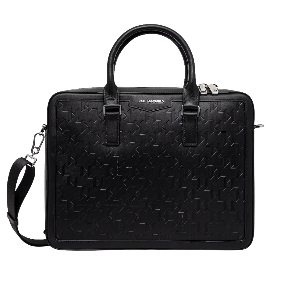 KARL LAGERFELD Servieta din piele cu monogramă neagră pentru bărbați