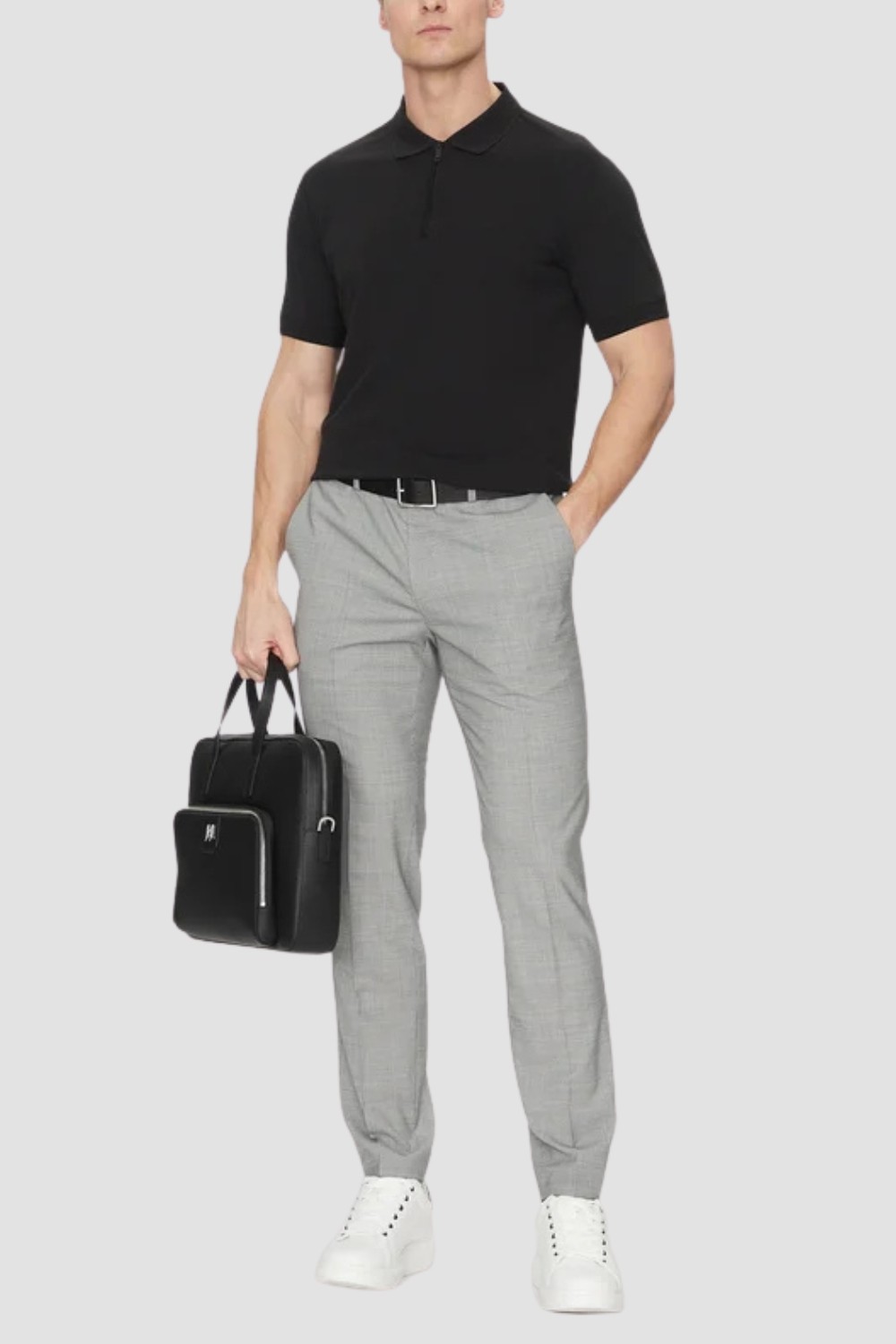 KARL LAGERFELD Servieta pentru bărbați din piele neagră cu logo