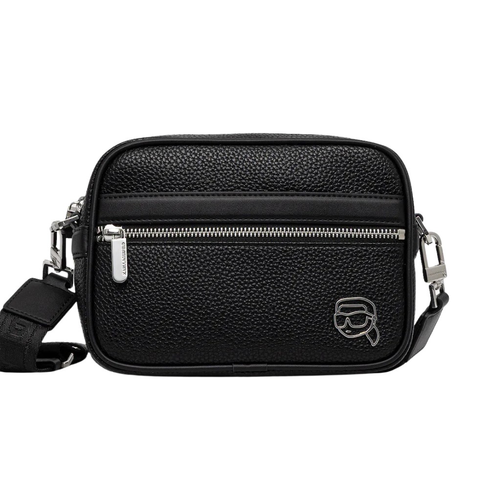 KARL LAGERFELD Czarna saszetka męska ze skóry ekologicznej z logo Ikon